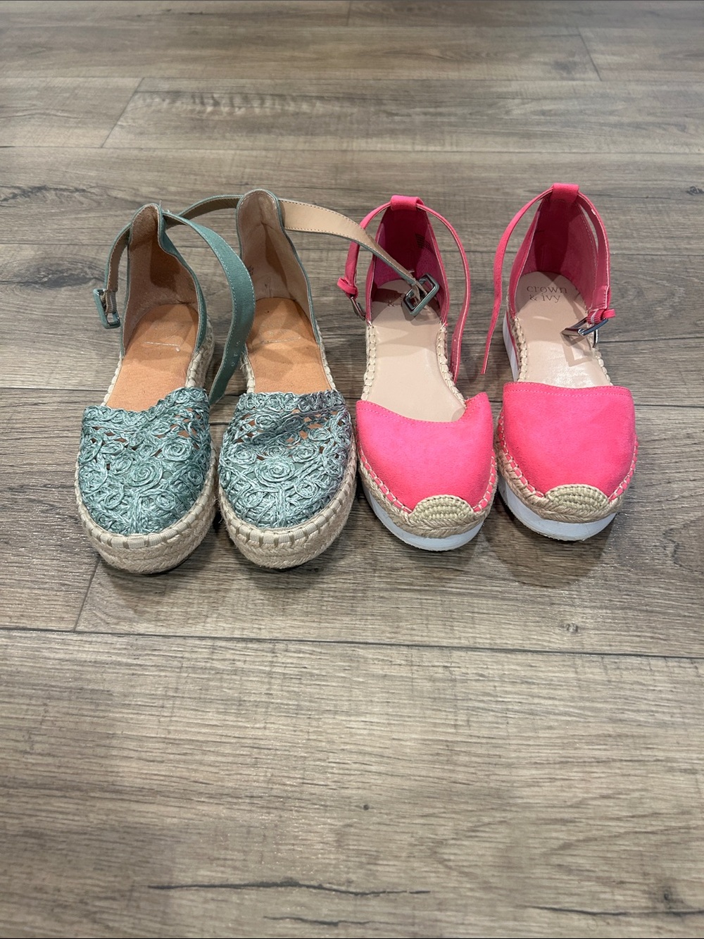 Womens Espadrille Wedge Sandals - Pink and Teal